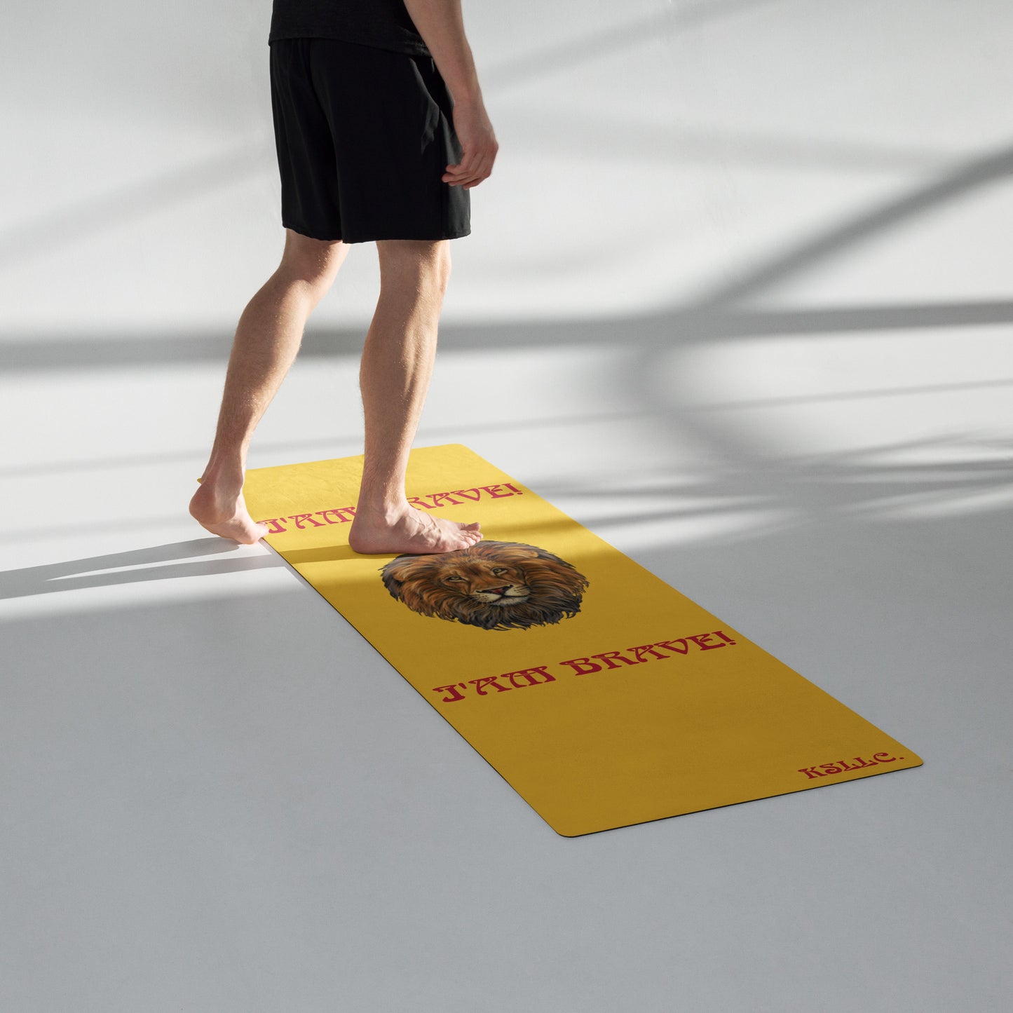 “I’AM BRAVE!”Yellow Yoga Mat W/Red Font
