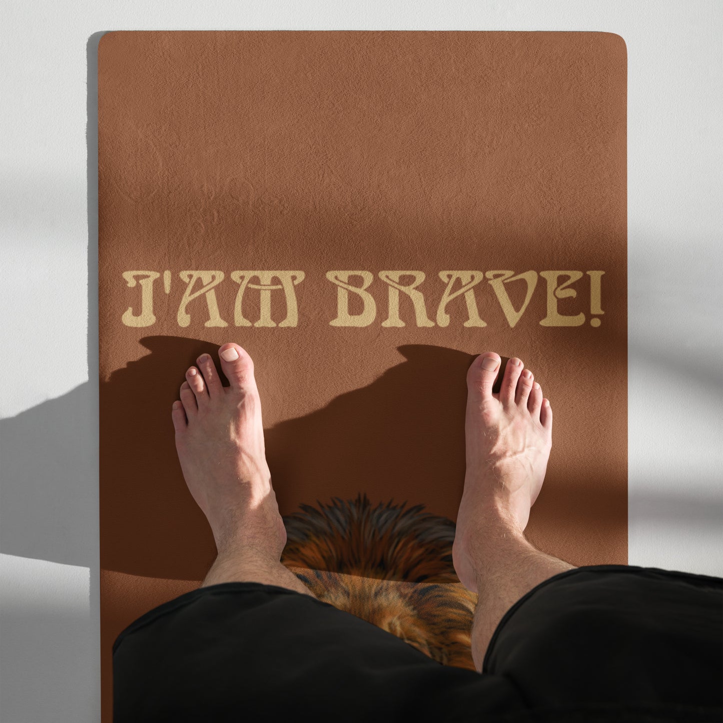 “I’AM BRAVE!”Brown Yoga Mat W/Fawn Font