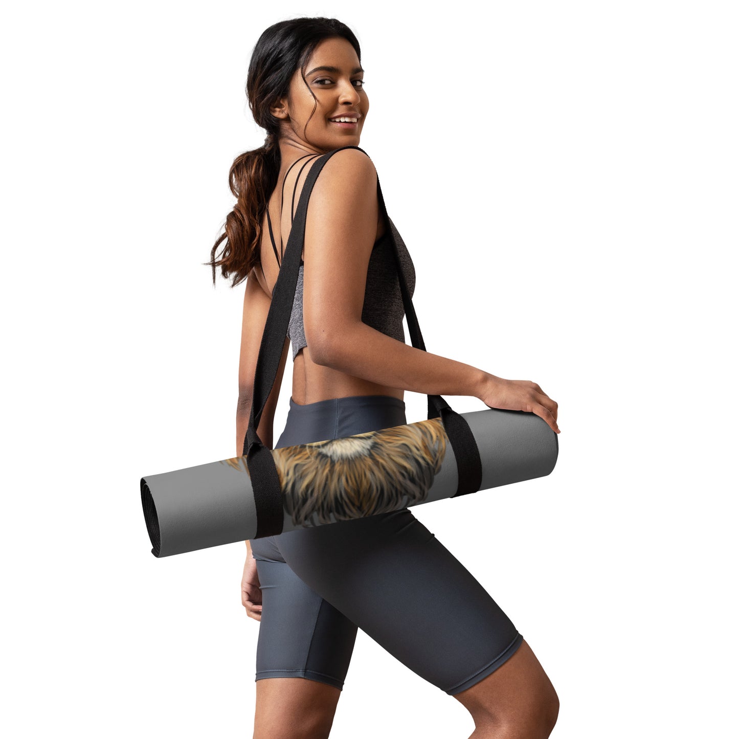 “I’AM BRAVE!”Grey Yoga Mat W/Yellow Font