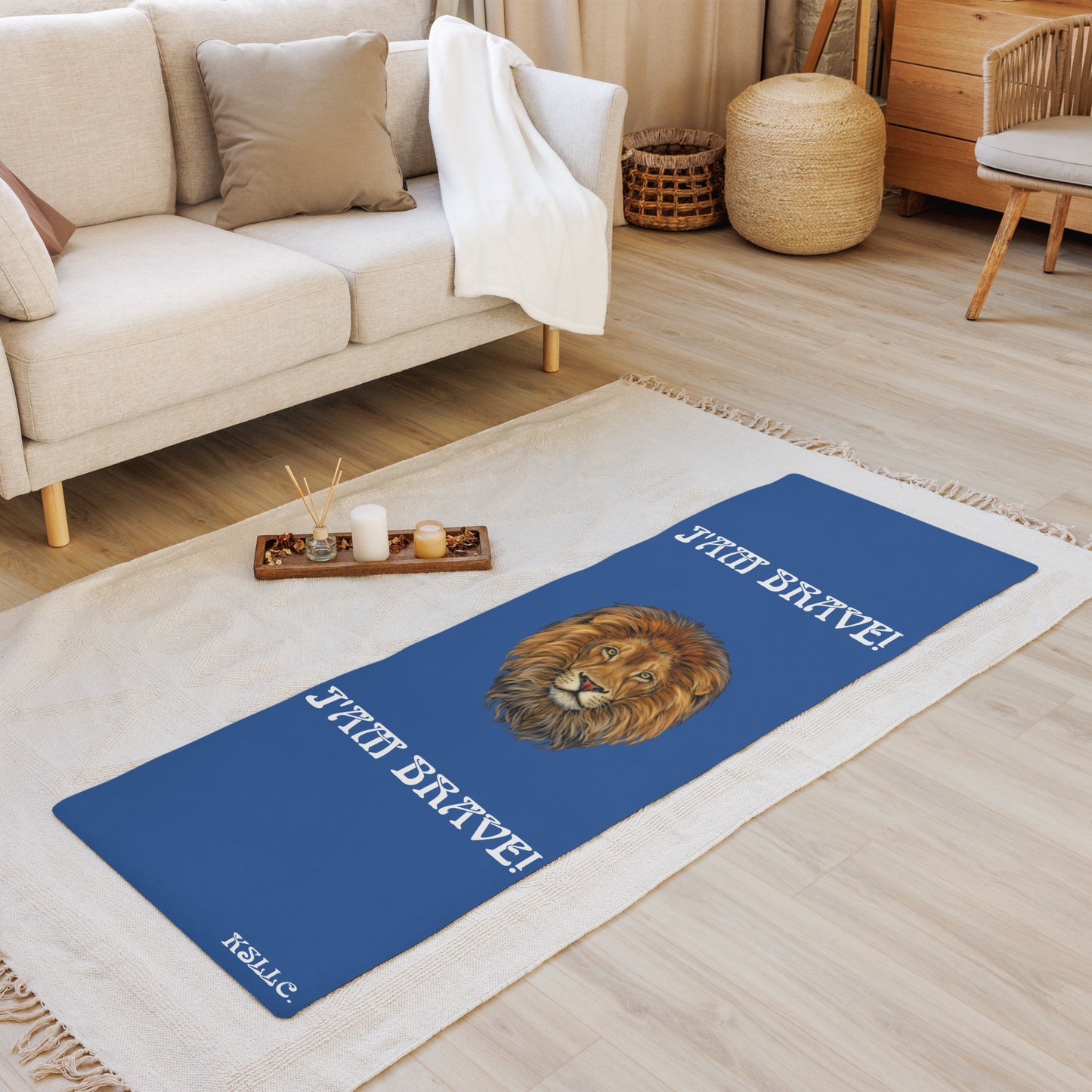“I’AM BRAVE!”Blue Yoga Mat W/White Font