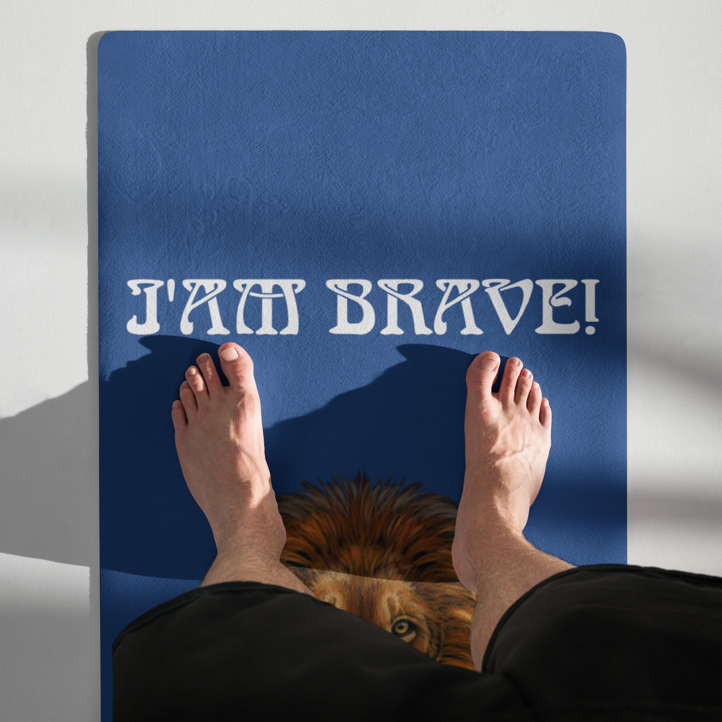 “I’AM BRAVE!”Blue Yoga Mat W/White Font