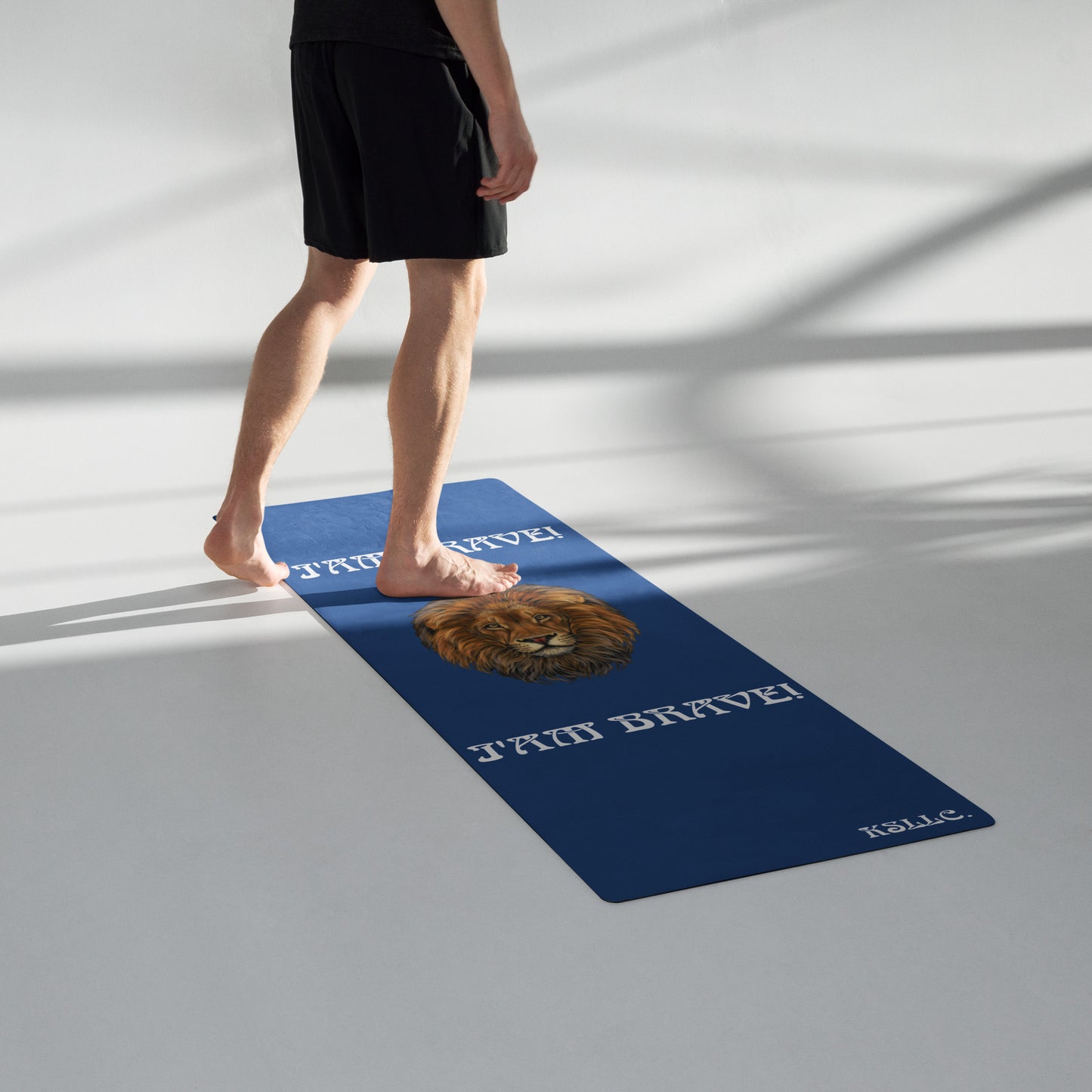 “I’AM BRAVE!”Blue Yoga Mat W/White Font