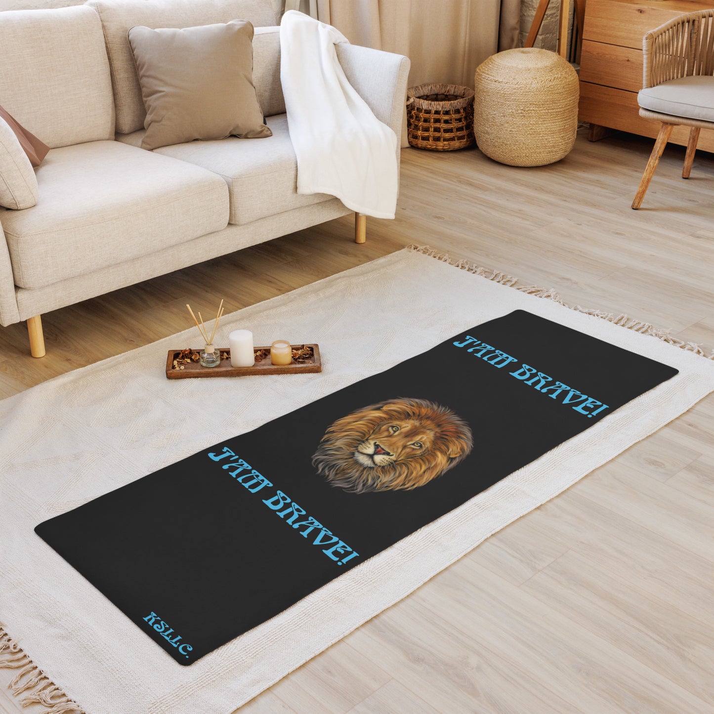 “I’AM BRAVE!”Black Yoga Mat W/SkyBlue Font