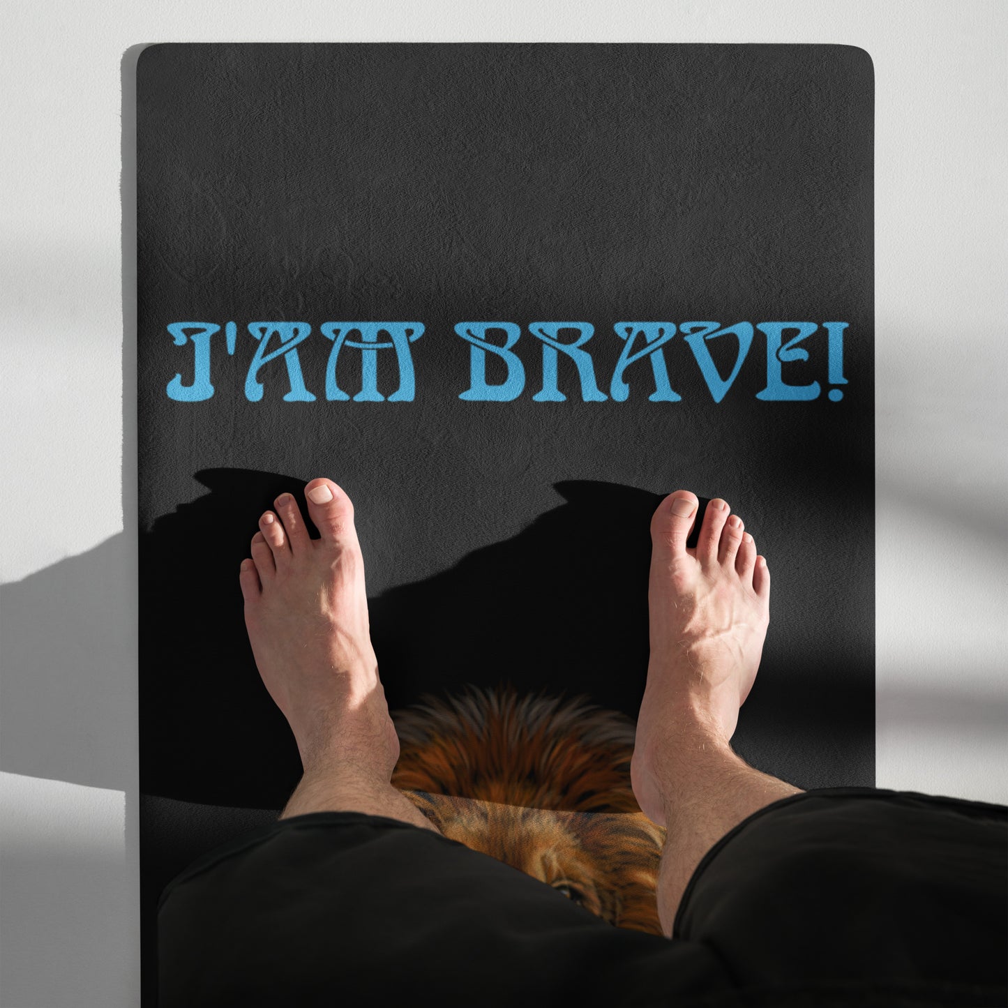 “I’AM BRAVE!”Black Yoga Mat W/SkyBlue Font