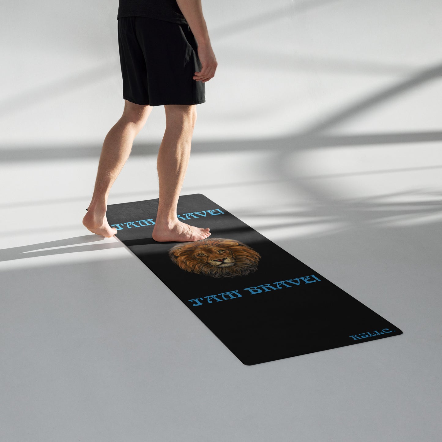 “I’AM BRAVE!”Black Yoga Mat W/SkyBlue Font