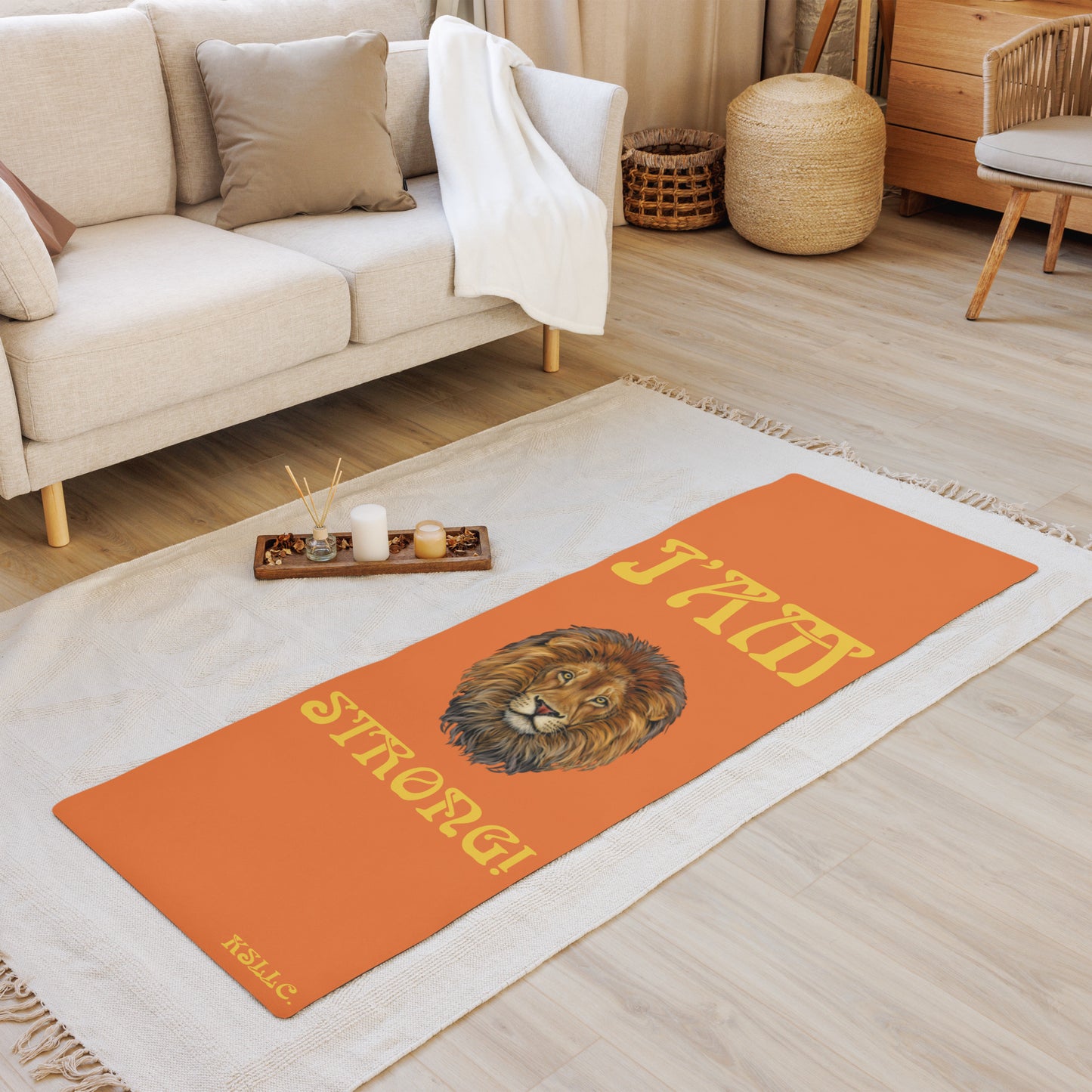 “I’AM STRONG!”Orange Yoga Mat W/Yellow Font
