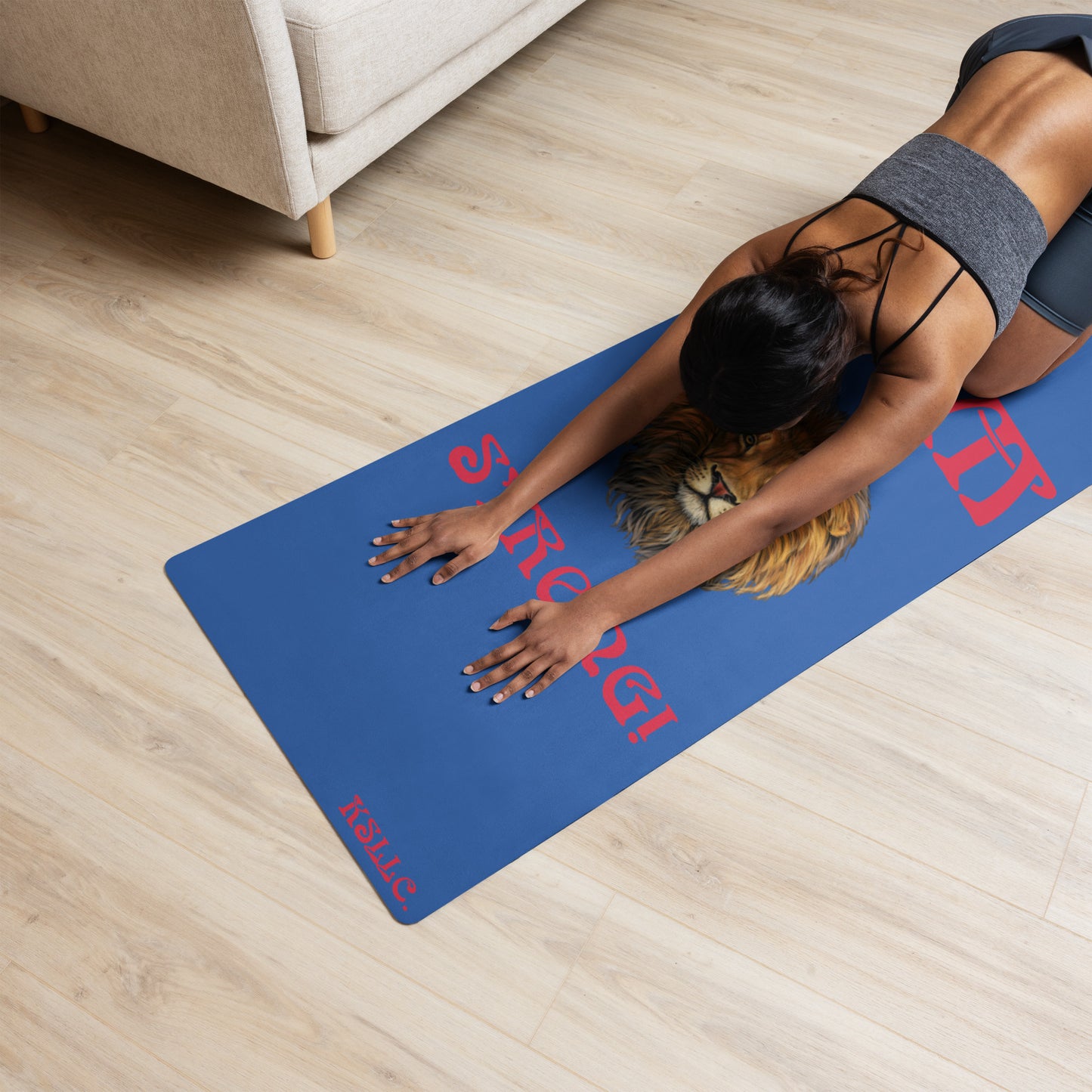 “I’AM STRONG!”Blue Yoga Mat W/Red Font