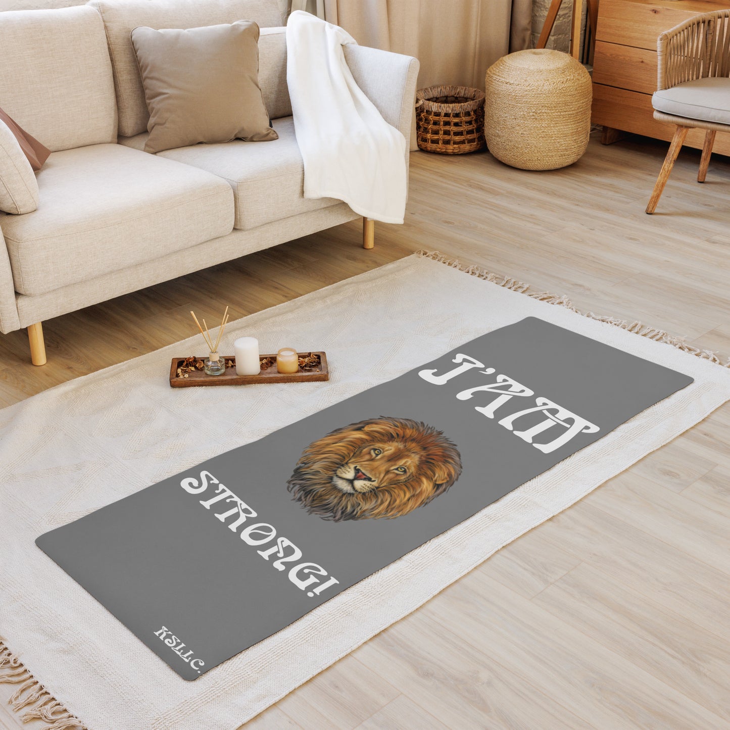 “I’AM STRONG!”Grey Yoga Mat W/White Font