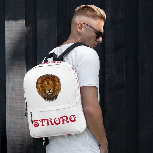 “STRONG” White  Backpack W/Red Font