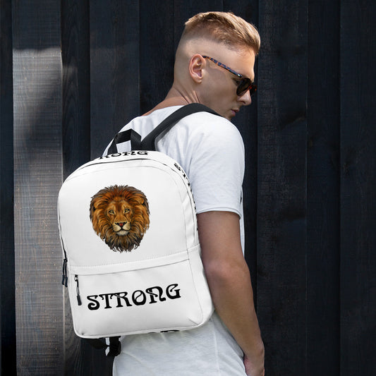 “STRONG” White Backpack W/Black Font