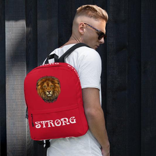 “STRONG”Red Backpack W/White Font