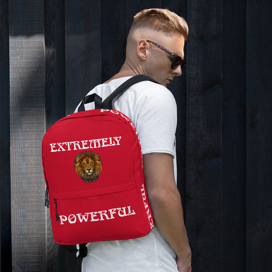 “EXTREMELY POWERFUL”Red Backpack W/White Font