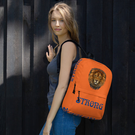 “STRONG”Orange Backpack W/Blue Font