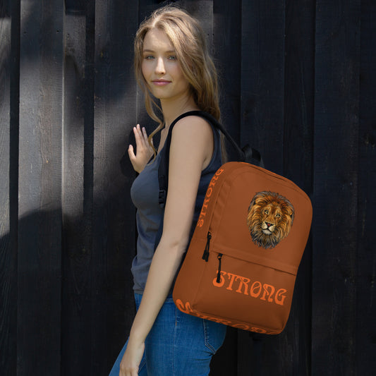 “STRONG” Brown Backpack W/Orange Font