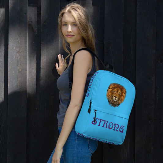 “STRONG” SkyBlue Backpack W/Purple Font
