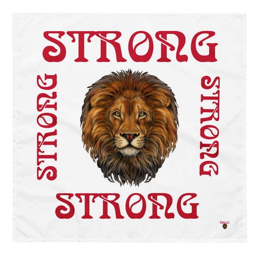 “STRONG” White All-Over Print Bandana W/Red Square Font