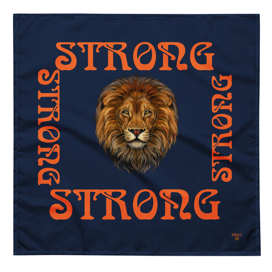 “STRONG” Navy All-Over Print Bandana W/Orange Square Font