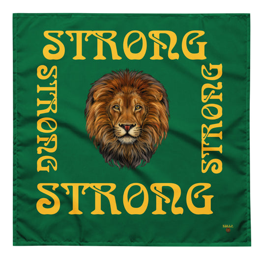 “STRONG” Green All-Over Print Bandana W/Yellow Square Font
