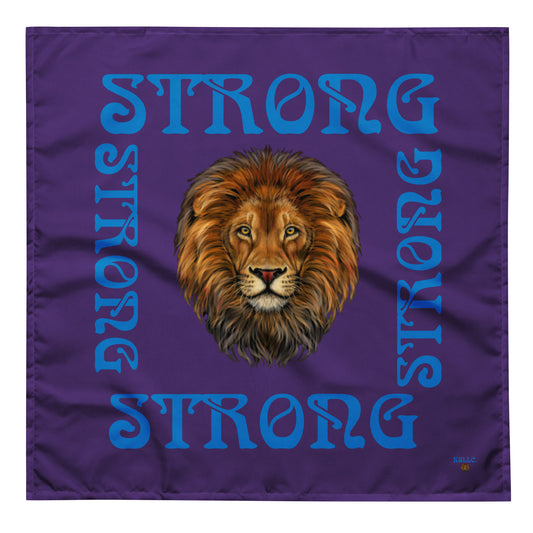 “STRONG” Purple All-Over Print Bandana W/Blue Square Font