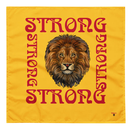 “STRONG” Yellow All-Over Print Bandana W/Red Square Font