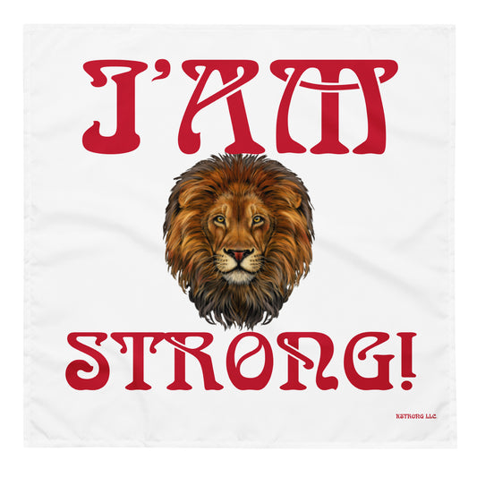 “I’AM STRONG!” White All-Over Print Bandana W/Red Font