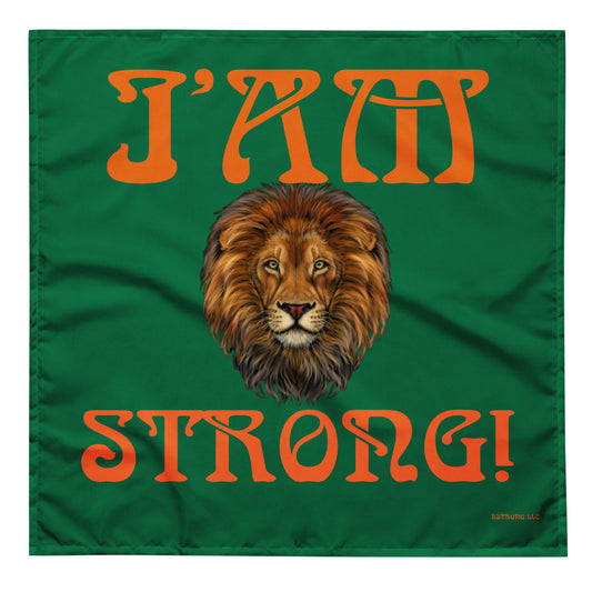 “I’AM STRONG!” Green All-Over Print Bandana W/Orange Font