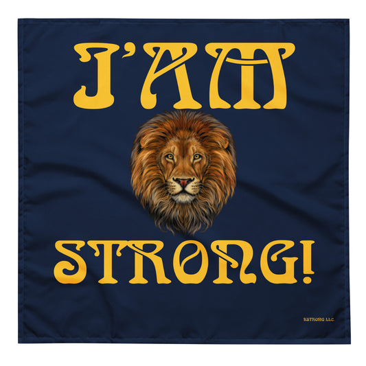 “I’AM STRONG!”Navy All-Over Print Bandana W/Yellow Font