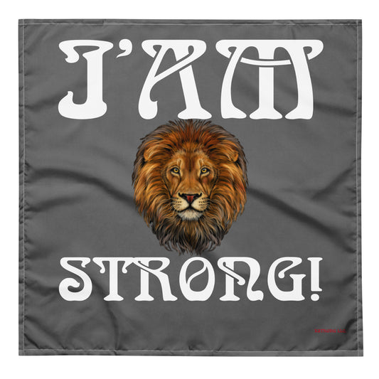 “I’AM STRONG!”Grey All-Over Print Bandana W/White Font
