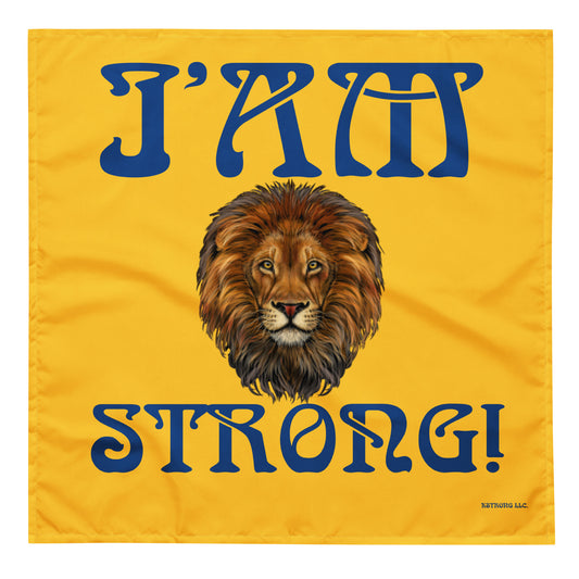 “I’AM STRONG!”Yellow All-Over Print Bandana W/Blue Font