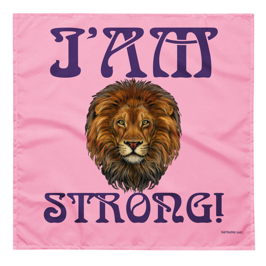 “I’AM STRONG!” Cotton Candy All-Over Print Bandana W/Purple Font