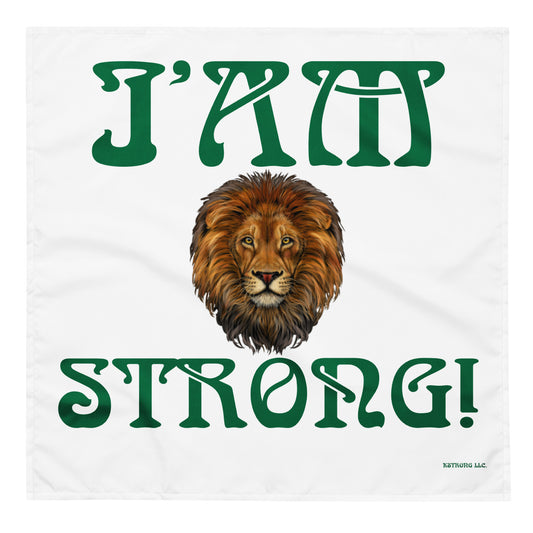 “I’AM STRONG!”White All-Over Print Bandana W/Green Font