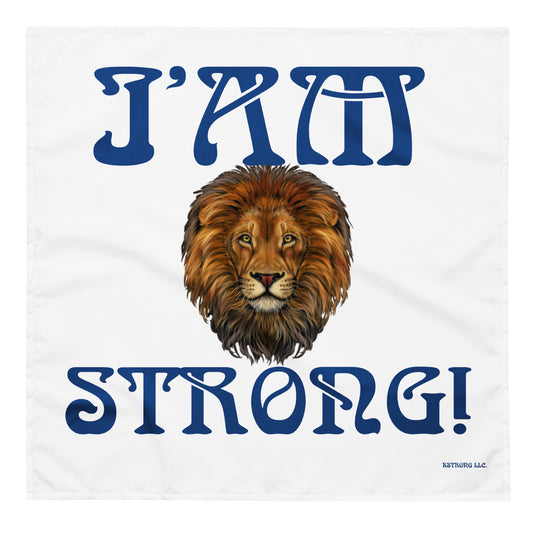 “I’AM STRONG!”White All-Over Print Bandana W/Blue Font