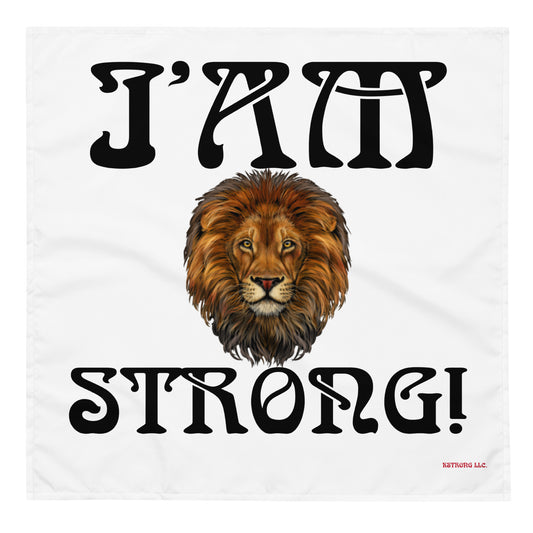 “I’AM STRONG!”White All-Over Print Bandana W/Black Font