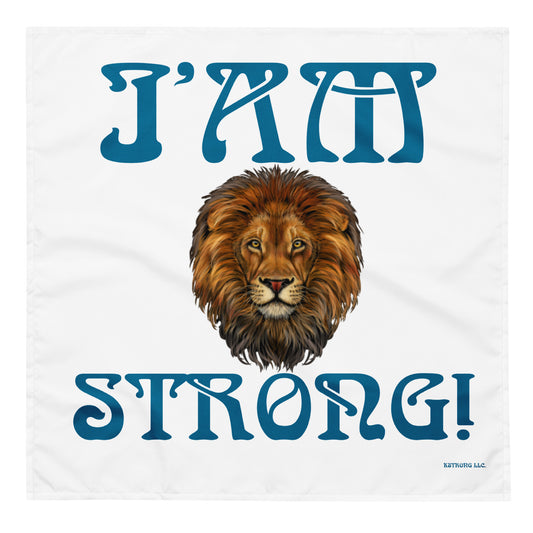 “I’AM STRONG!”White All-Over Print Bandana W/Cerulean Font