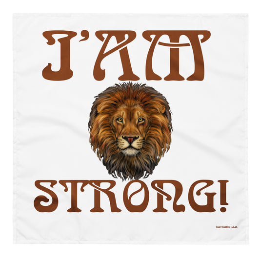“I’AM STRONG!”White All-Over Print Bandana W/Brown Font