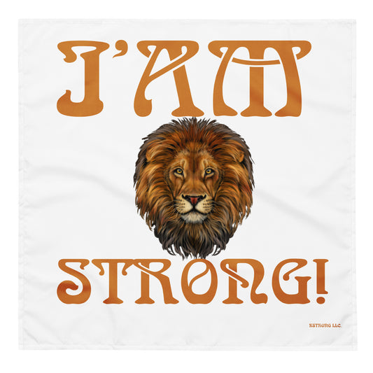 “I’AM STRONG!”White All-Over Print Bandana W/Brown Font