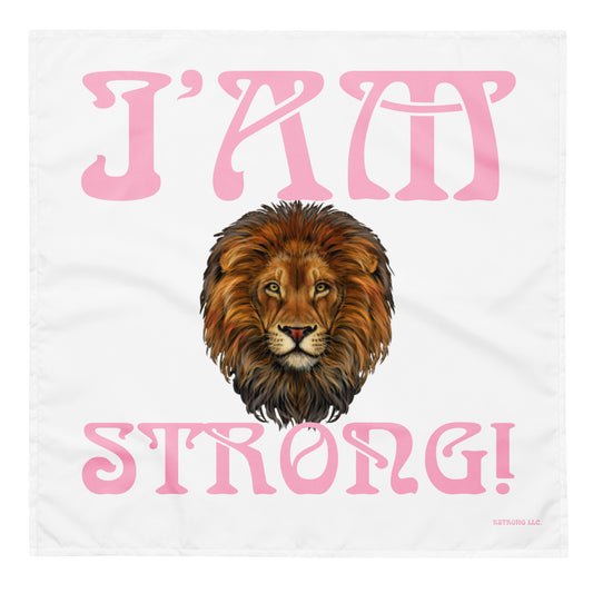 “I’AM STRONG!”White All-Over Print Bandana W/Cotton Candy Font