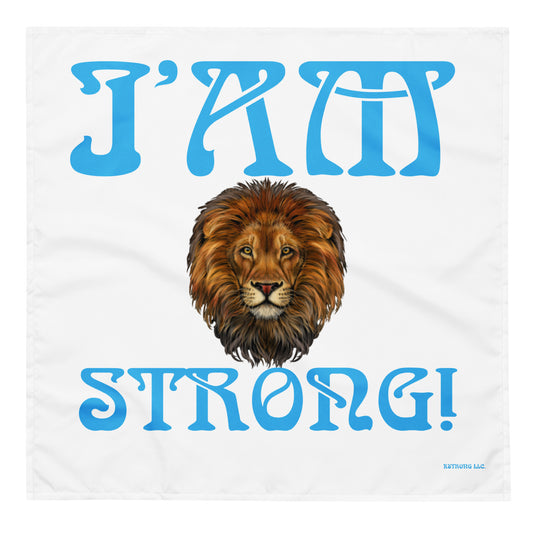 “I’AM STRONG!”White All-Over Print Bandana W/SkyBlue Font