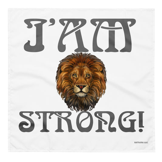 “I’AM STRONG!”White All-Over Print Bandana W/Grey Font