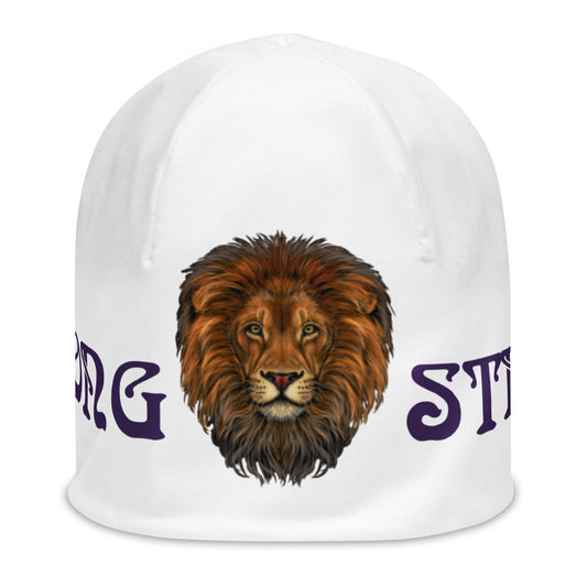 "STRONG"White Beanie W/Purple Font