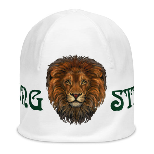 'STRONG"White Beanie W/Green Font