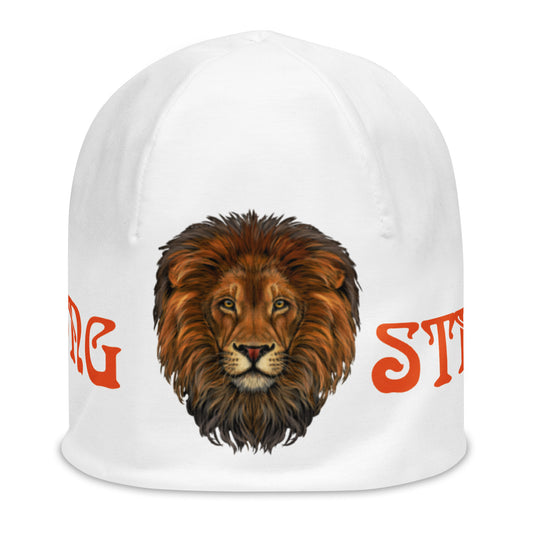 "STRONG"White Beanie W/Orange Font
