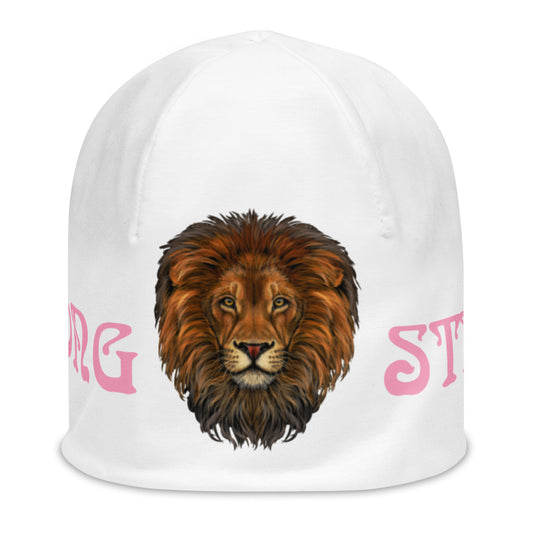 "STRONG"White Beanie W/Cotton Candy Font