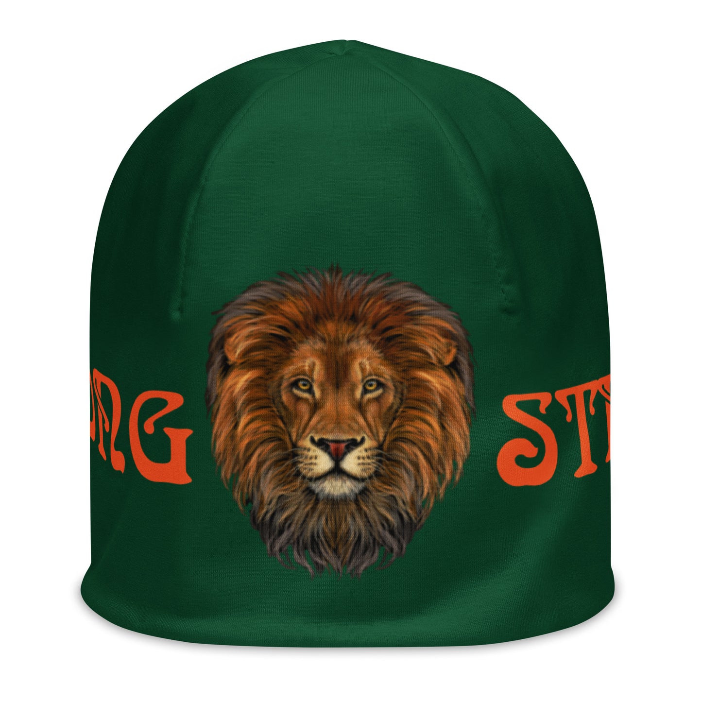 “STRONG”Green All-Over Print Beanie W/Orange Font