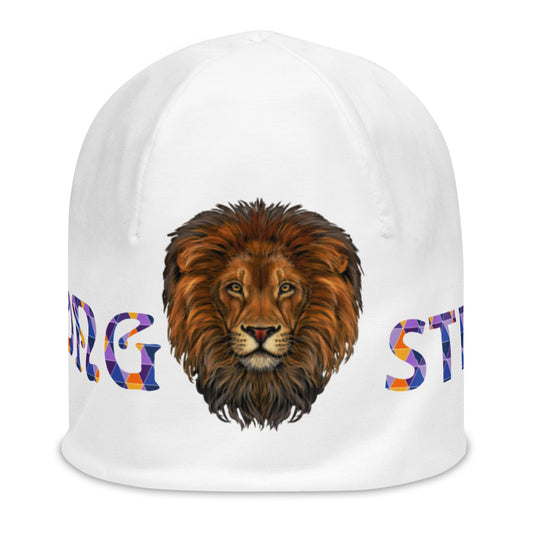"STRONG"White Beanie W/Multi-Color Font
