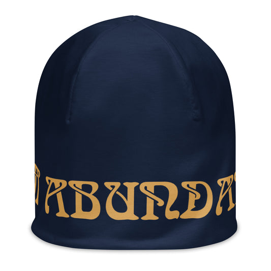 “I’AM ABUNDANCE!”Navy All-Over Print Beanie W/Fawn Font