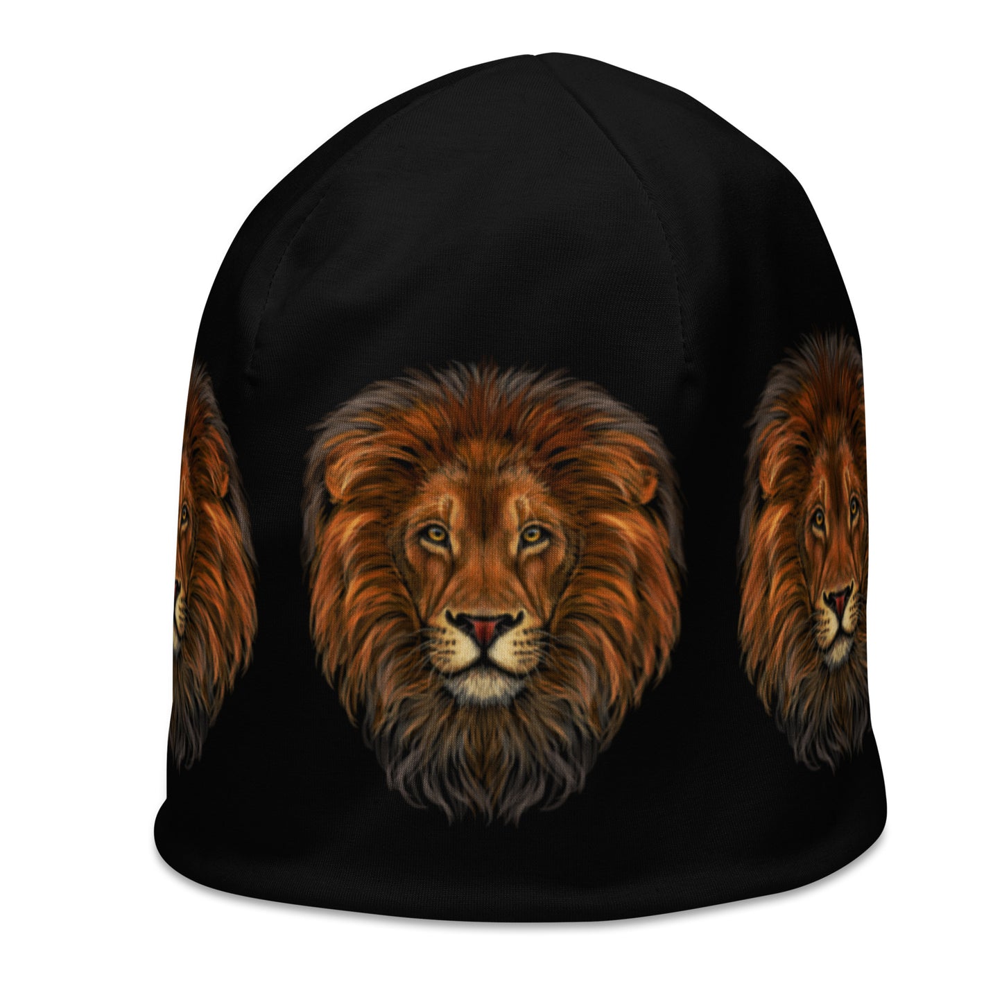 “Lion”Black Pattern All-Over Print Beanie