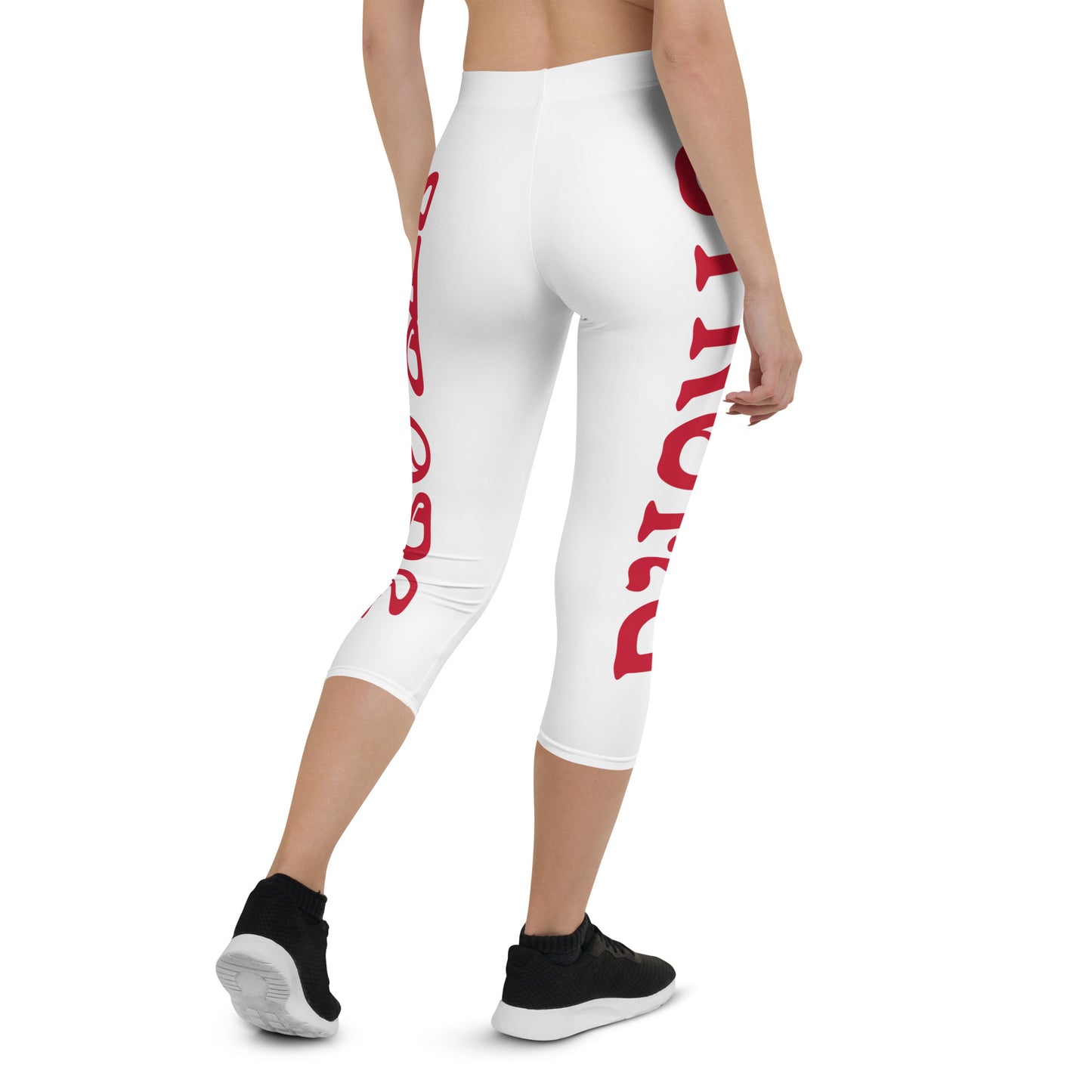 “STRONG” White Capri Leggings W/Red Font