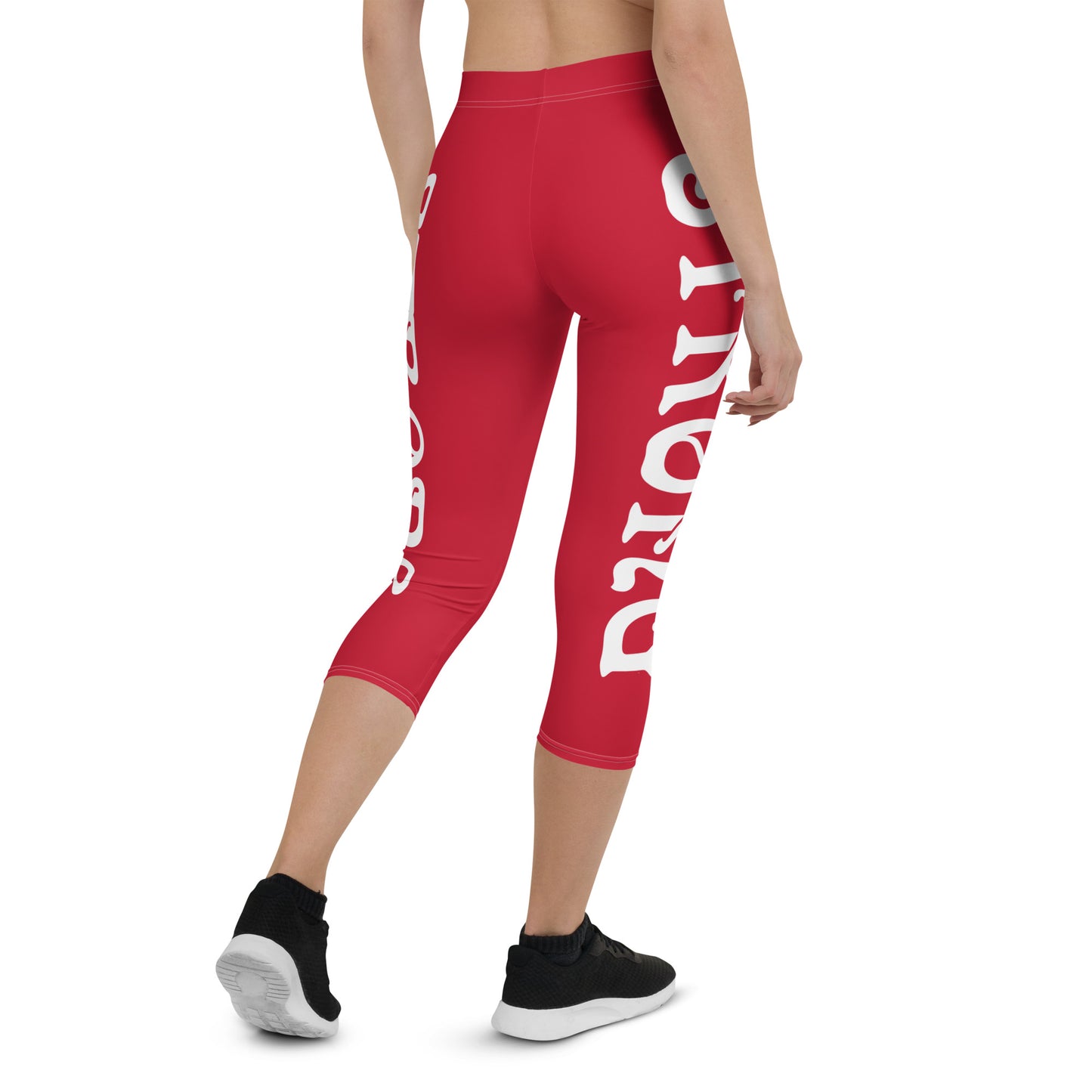 “STRONG”Red Capri Leggings W/White Font