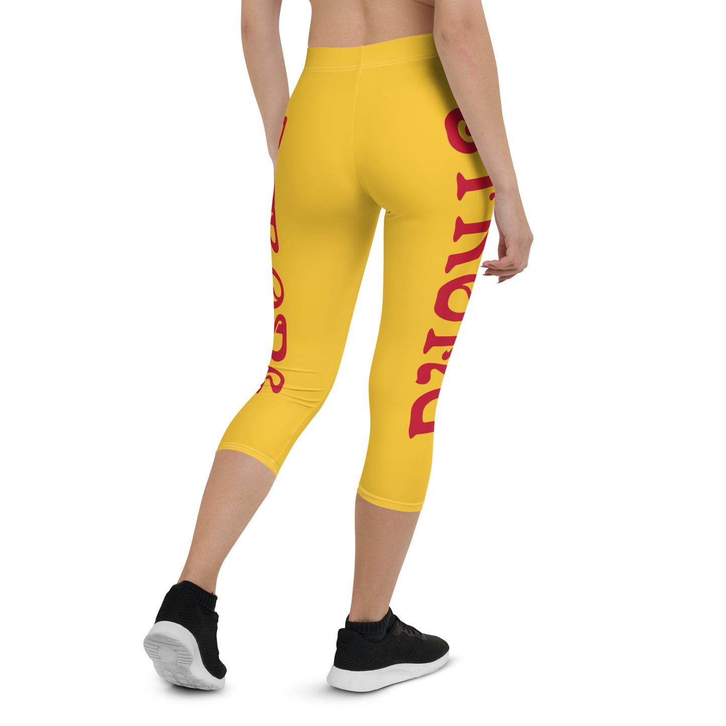 “STRONG” Yellow Capri Leggings W/Red Font